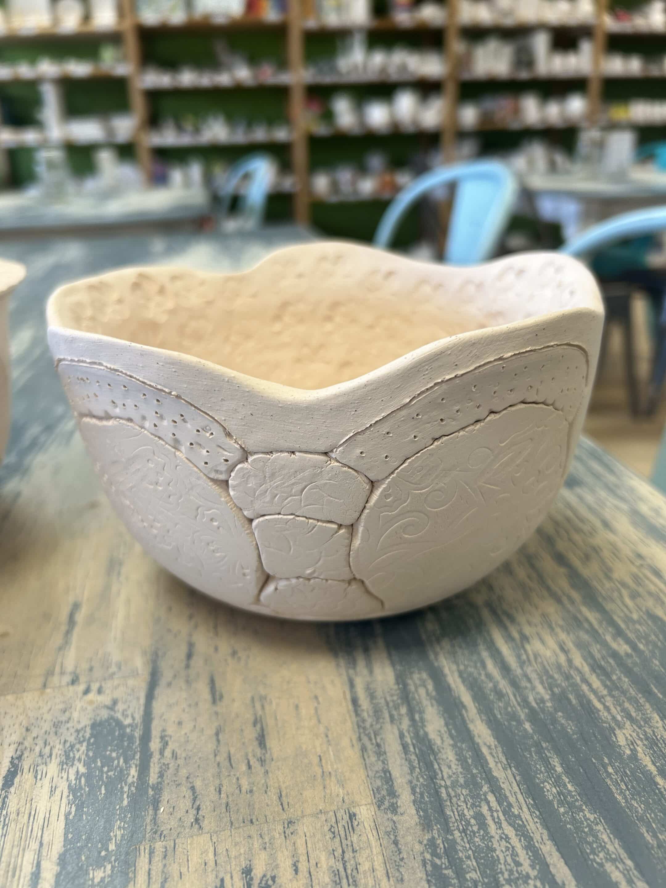 Clay Handbuilding Textured Bowl Bisque